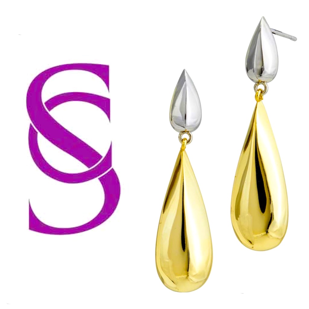18k Gold Plated Two Tone Drop Earrings